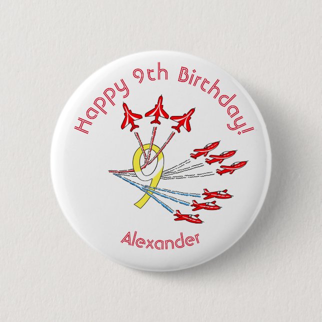 Red Jet Planes - 9th Birthday Badge (Front)