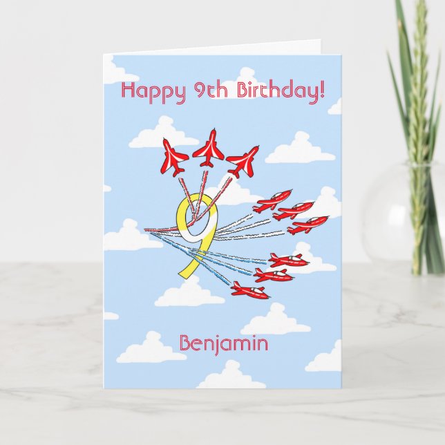Red Jet Planes - 9th (Blue Sky) Birthday Card (Front)