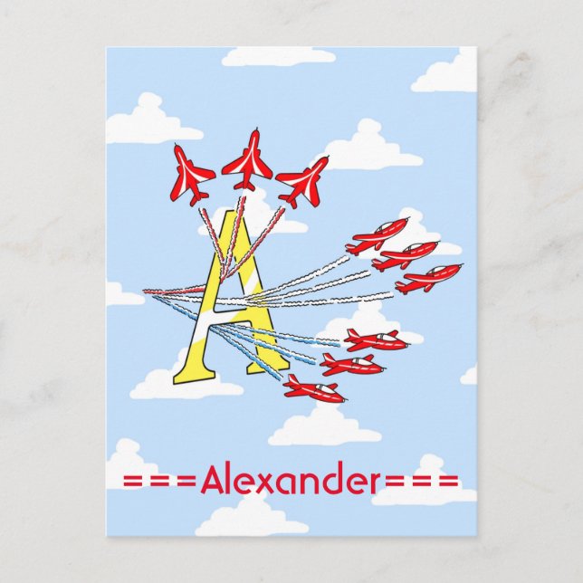 Red Jet Planes Blue Sky Initial A Postcard (Front)