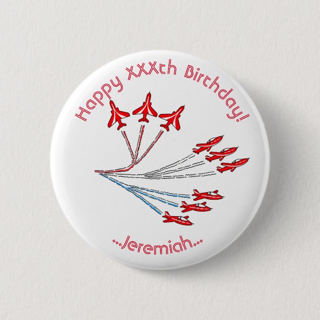 Red Jet Planes Customisable Birthday Badge (Front)
