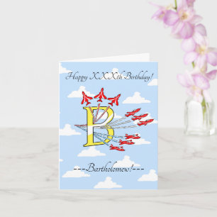 Red Jet Planes Initial B Blue Sky Birthday Card