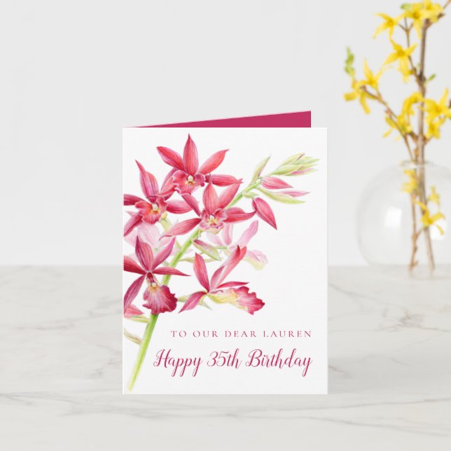 Red jewel orchid watercolor painting 35th birthday card (Yellow Flower)