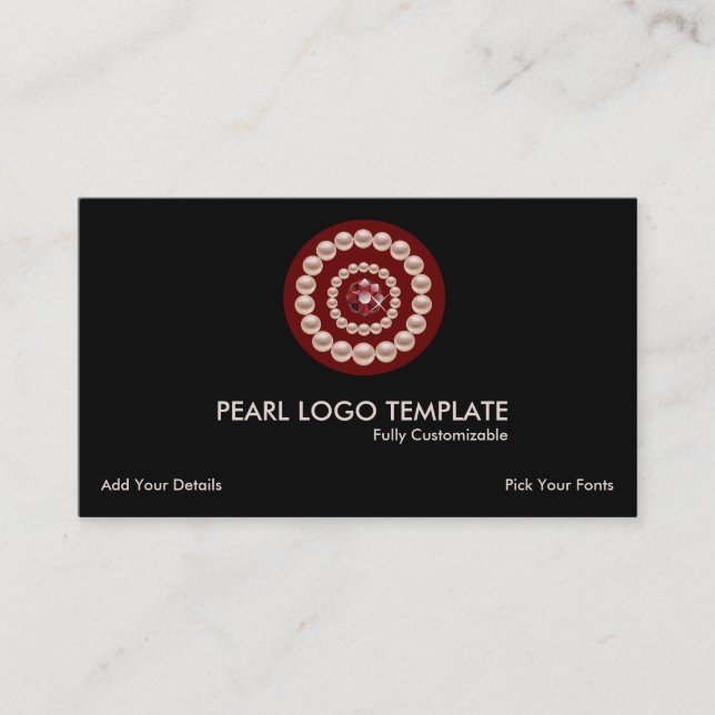 Red Jewel & Pearls Logo - White Cultured Pearls Business Card (Front)