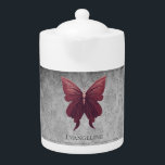 Red Jewelled Butterfly<br><div class="desc">Enjoy your tea with a Jewelled Butterfly Personalised Teapot. Teapot design features a vibrant jewelled butterfly against an elegant vintage grey damask pattern. Additional gift items available with this design as well as a variety of colours.</div>
