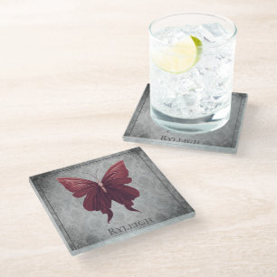 Red Jewelled Butterfly Glass Coaster