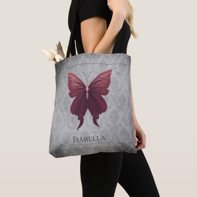 Red Jewelled Butterfly Tote Bag (Close Up)