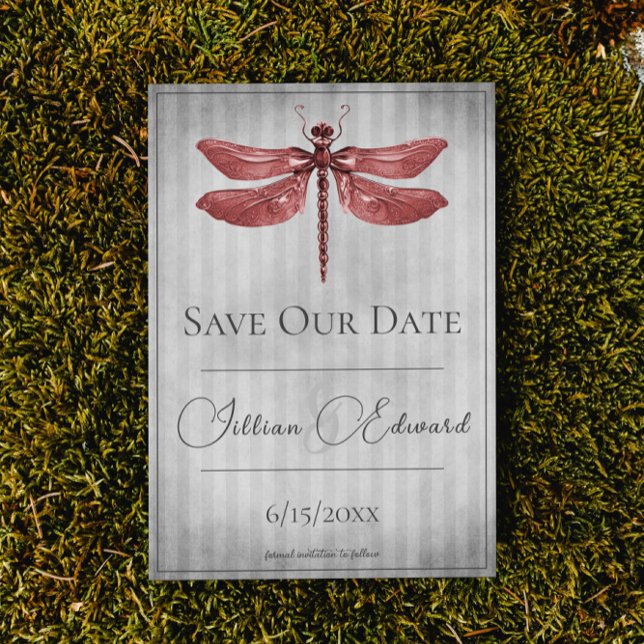 Red Jewelled Dragonfly Save the Date Announcement (Red Jeweled Dragonfly Save the Date Wedding Announcement)