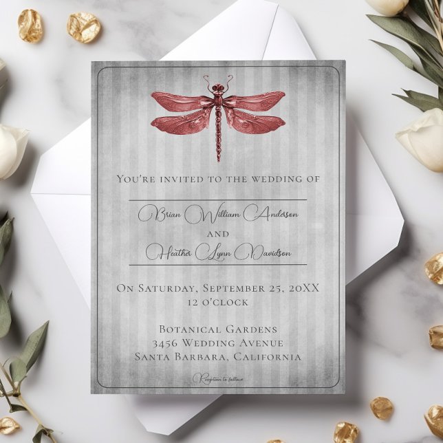 Red Jewelled Dragonfly Wedding Invitation (Red Jeweled Dragonfly Wedding Invitation)