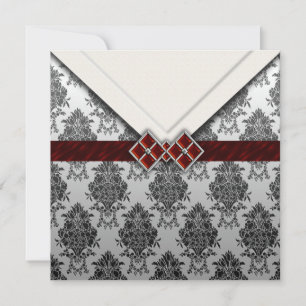 Red Jewelled Look Goth Damask Invitation