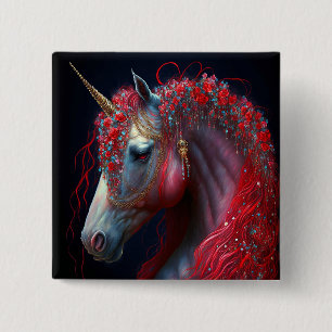 Red Jewelled Unicorn Fantasy Art 15 Cm Square Badge