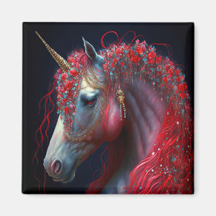 Red Jewelled Unicorn Fantasy Art Magnet