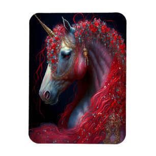 Red Jewelled Unicorn Fantasy Art Magnet
