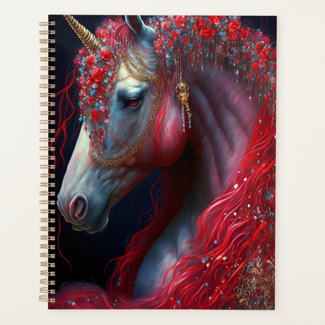 Red Jewelled Unicorn Fantasy Art Planner (Front)