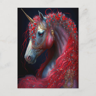 Red Jewelled Unicorn Fantasy Art Postcard