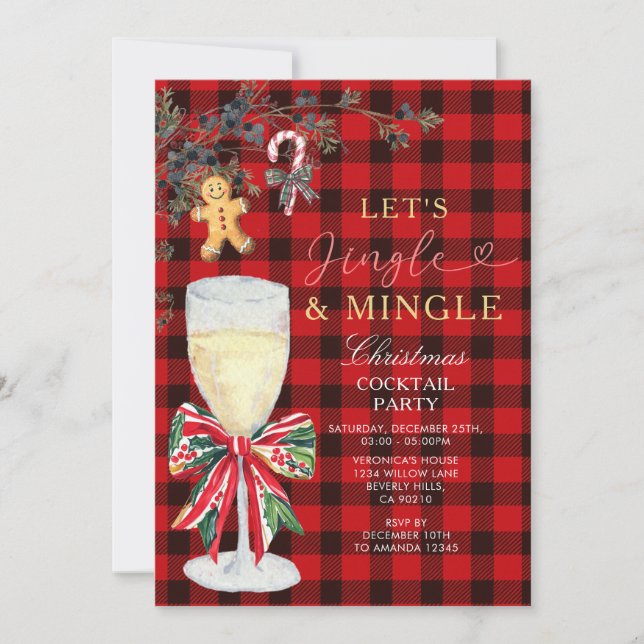 Red Jingle & Mingle Christmas Cocktail Party  Invitation (Front)
