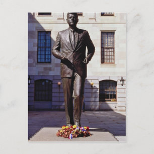 Red John F. Kennedy statue flowers Postcard