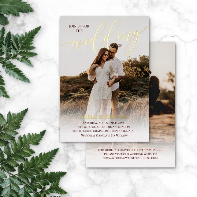 Red Join Us Gold Script Photo Double Sided Wedding (Creator Uploaded)