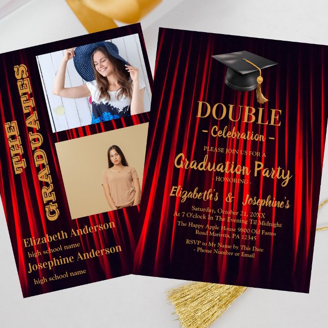 Red joint Celebration Graduation Party 2 photos Invitation (Creator Uploaded)