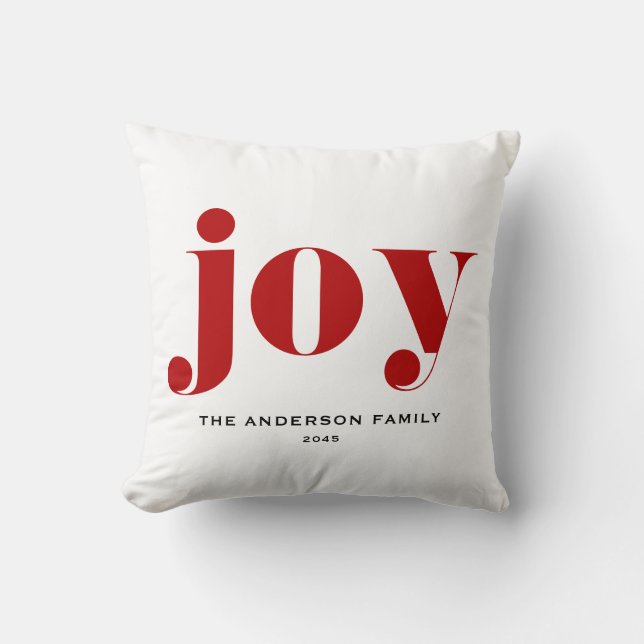 Red JOY Bold Typography Modern Christmas Cushion (Front)