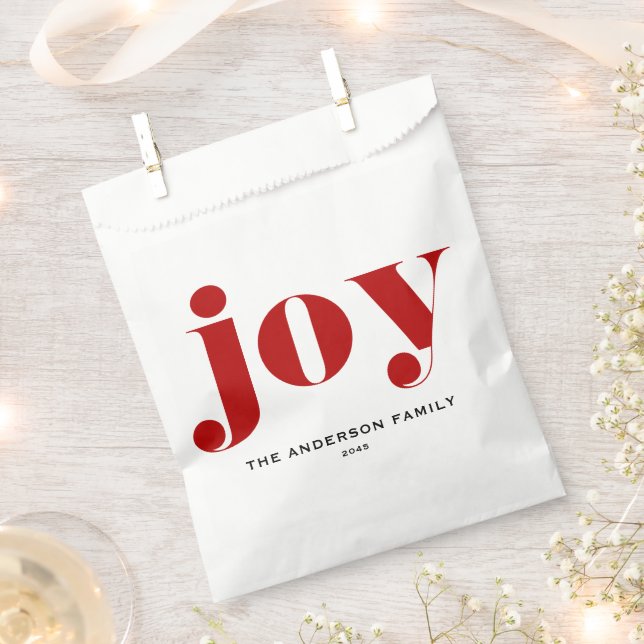 Red JOY Bold Typography Modern Christmas Favour Bags (Clipped)