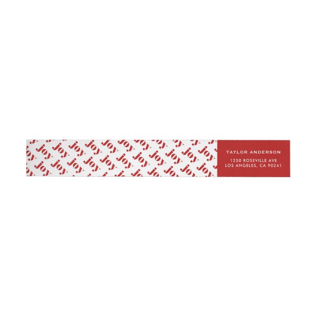 Red JOY Bold Typography Modern Christmas Wrap Around Label (Individual)