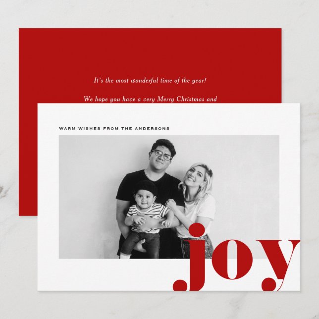 Red Joy Bold Typography Modern Photo Christmas Holiday Card (Front/Back)