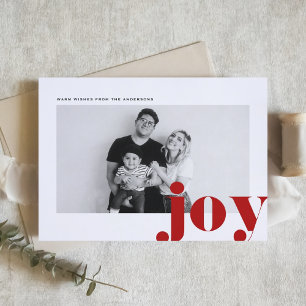 Red JOY Bold Typography Modern Photo Christmas Holiday Card