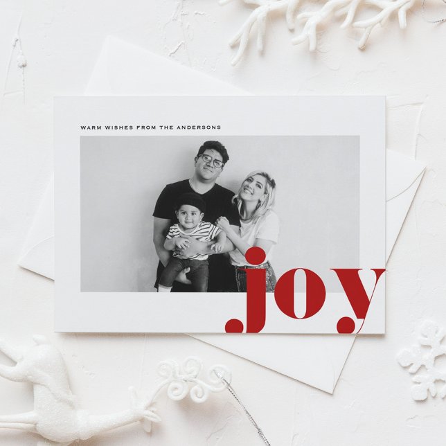 Red Joy Bold Typography Modern Photo Christmas Holiday Postcard (Creator Uploaded)