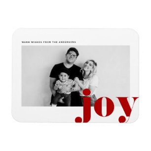 Red Joy Bold Typography Modern Photo Christmas Magnet