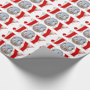 Red JOY Merry Christmas holiday photo Wrapping Paper