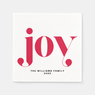 Red Joy Modern Typography Personalised Holiday Napkin