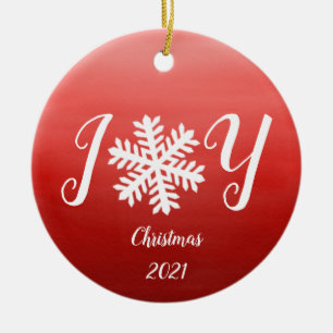 Red Joy Snowflake Ceramic Ornament