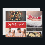 Red Joy to the World Baby's first Christmas photos Holiday Card<br><div class="desc">Celebrate your baby's first Christmas with this heartwarming "Joy to the World" holiday card, featuring customisable photos. This card is the perfect way to share the joy of this special milestone with your loved ones. With Chalkboard blocks. Customisable: Add your baby's photos to create a personal and cherished keepsake. The...</div>