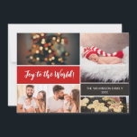 Red Joy to the World Baby's first Christmas photos Holiday Card<br><div class="desc">Celebrate your baby's first Christmas with this heartwarming "Joy to the World" holiday card, featuring customisable photos. This card is the perfect way to share the joy of this special milestone with your loved ones. With Chalkboard blocks. Customisable: Add your baby's photos to create a personal and cherished keepsake. The...</div>