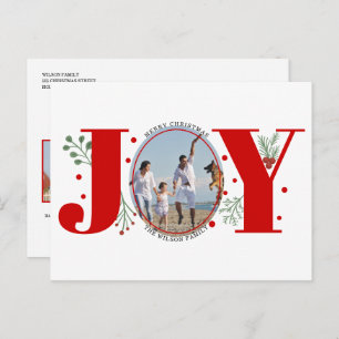 Red Joy with berries Christmas holiday photo Postcard