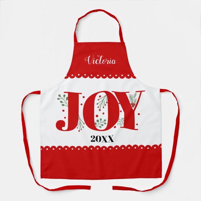 Red Joy with berries Christmas photo Apron (Front)