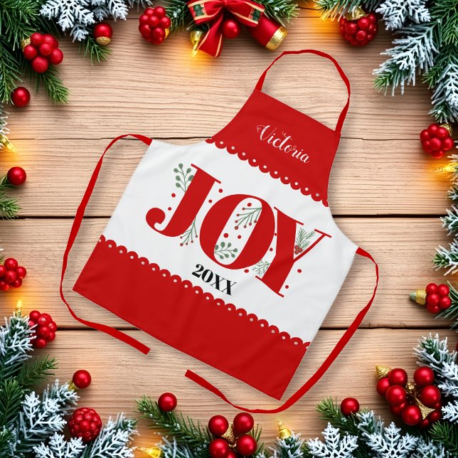 Red Joy with berries Christmas photo Apron (Creator Uploaded)