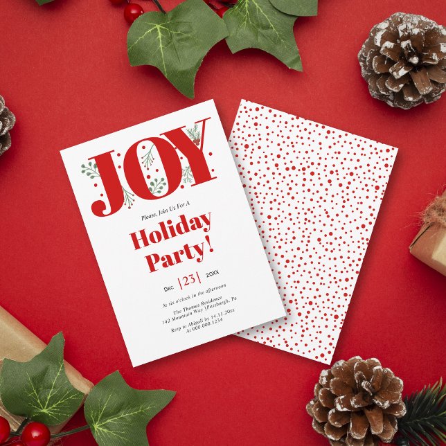 Red Joy with berries Christmas photo Invitation (Creator Uploaded)
