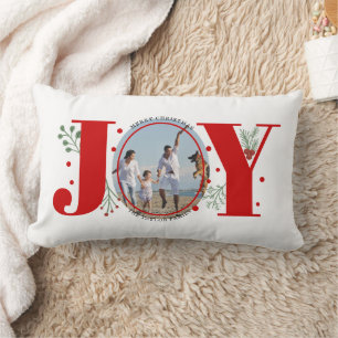 Red Joy with berries Christmas photo Lumbar Cushion