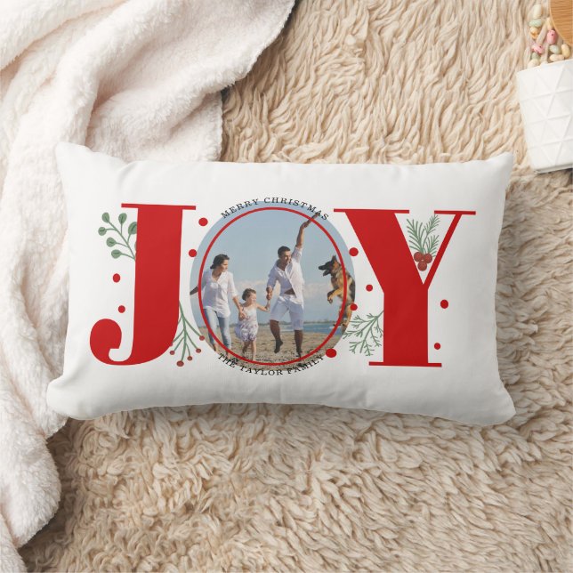 Red Joy with berries Christmas photo Lumbar Cushion (Blanket)