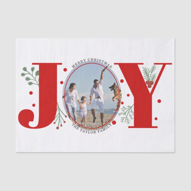 Red Joy with berries Christmas photo Tissue Paper (Front)