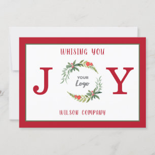Red Joy wreath corporate logo Holiday Card