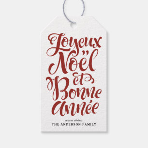 Red Joyeux Noël and Bonne Année Calligraphy Gift Tags