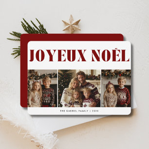 Red Joyeux Noël French Christmas 3 Photo Kids Holiday Card