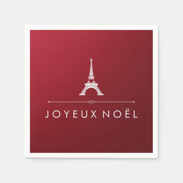 Red Joyeux Noel French Christmas and Eiffel Tower Napkin (Front)