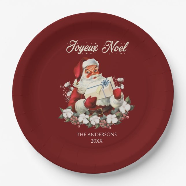 Red Joyeux Noel  Paper Plate (Front)