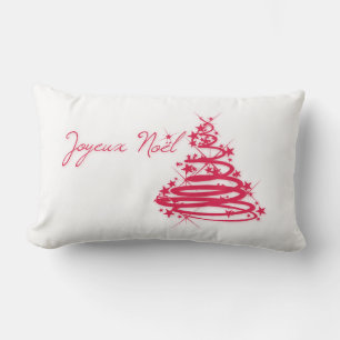 Red Joyeux Noël with Christmas Tree Lumbar Cushion