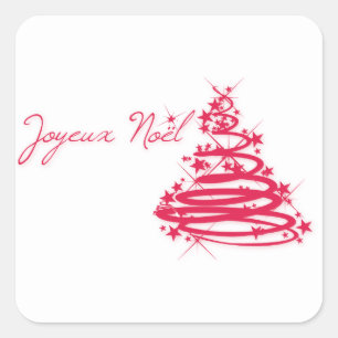 Red Joyeux Noël with Christmas Tree Square Sticker