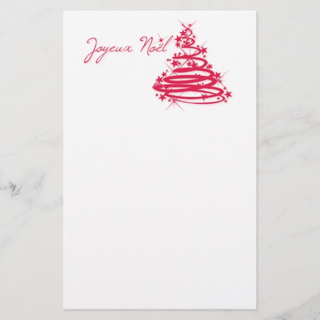 Red Joyeux Noël with Christmas Tree Stationery (Front)