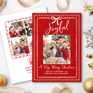 Red Joyful Christmas 5 Photo Hand Drawn Doodle Fun Holiday Card
